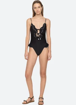 Swimwear>Sea New York Camille Ruffle One Piece Black