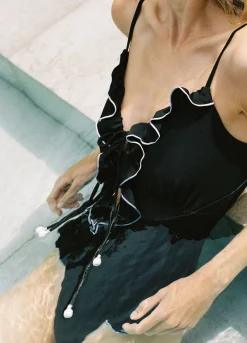 Swimwear>Sea New York Camille Ruffle One Piece Black