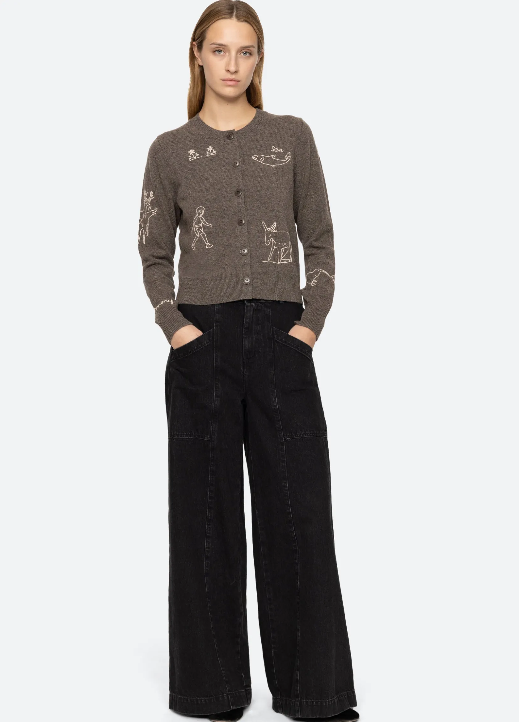 Sweaters|Tops>Sea New York Demi Cardigan Gray